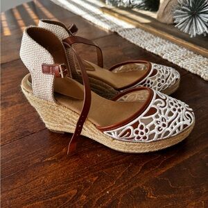Cato Brown and Cream Espadrille Wedges